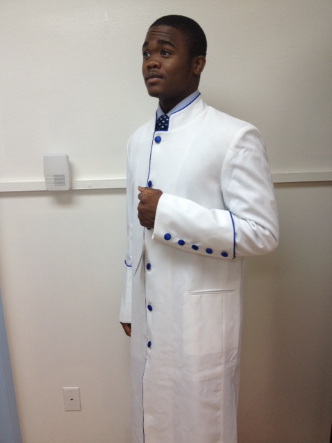 White Robe/ Royal Blue Piping